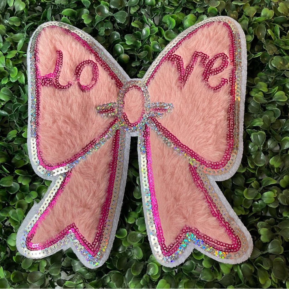 LOVE Pink Bow Iron On Patch